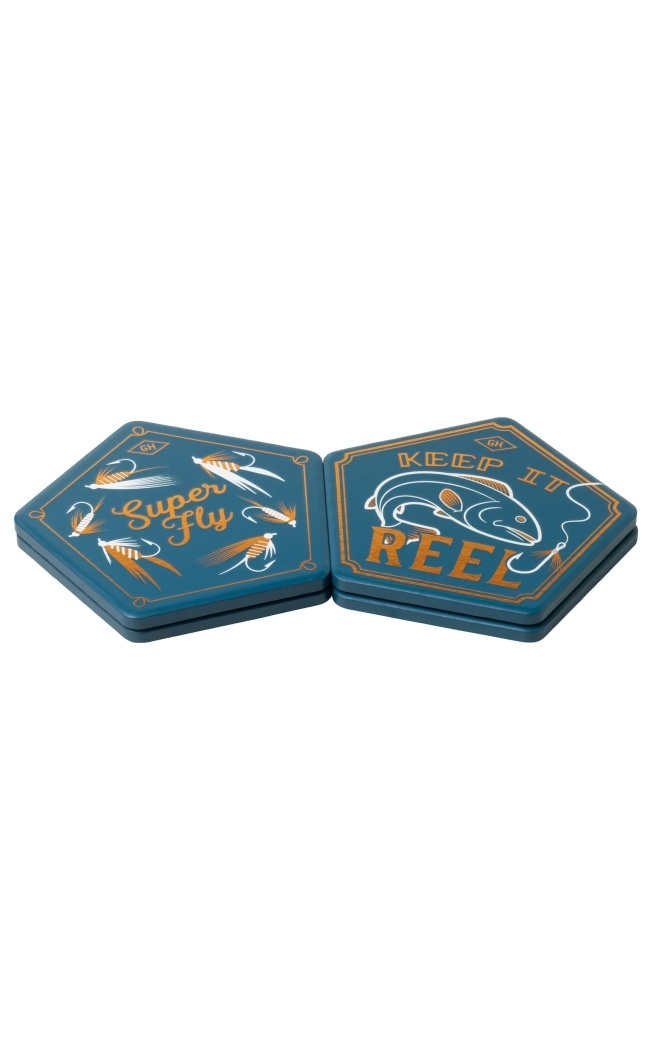 Ceramic Coaster Set of 4 - Fishing Pattern