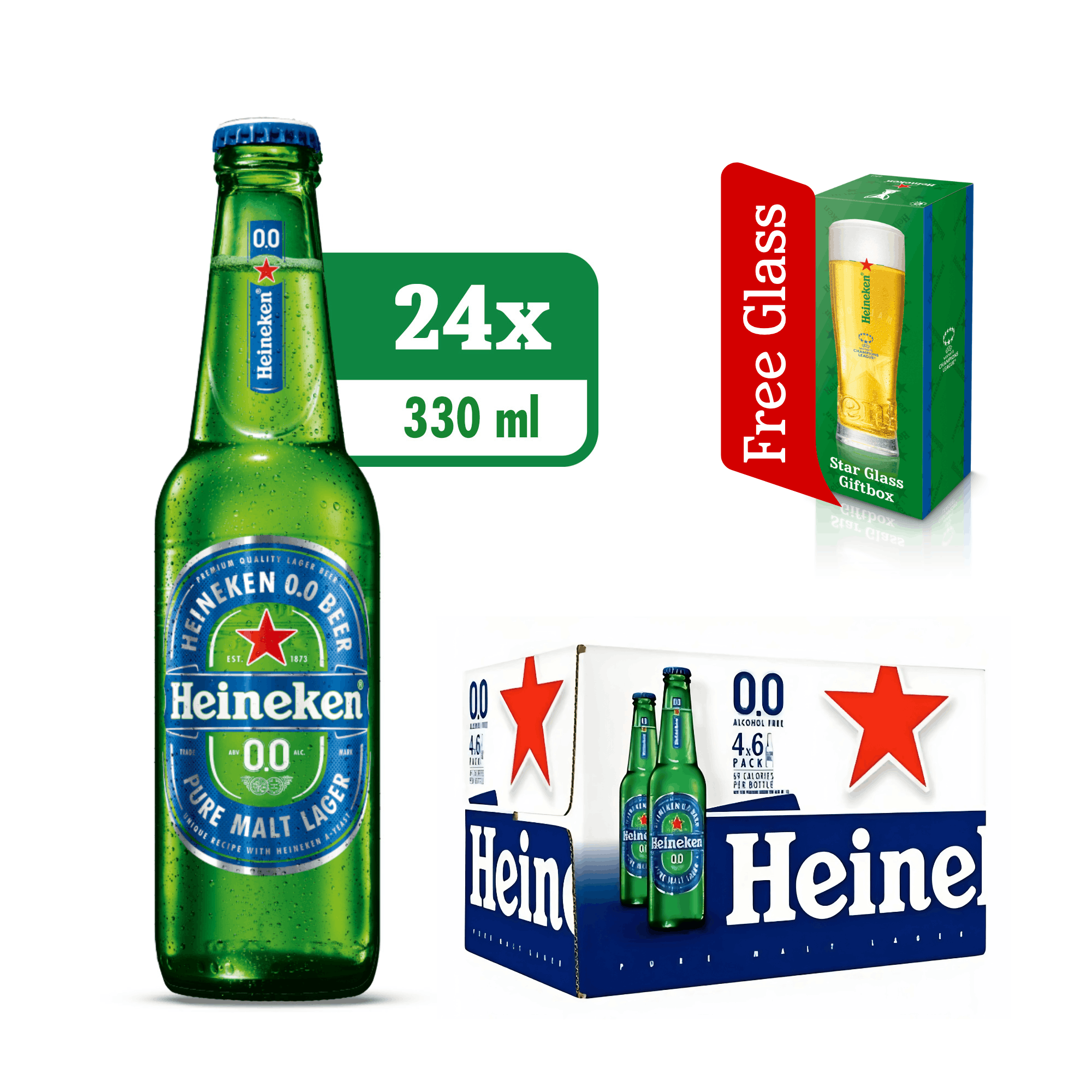 Heineken Beer Bottle Non Alcoholic 0.0% 24 x 330ML by heineken - Compare prices in UAE