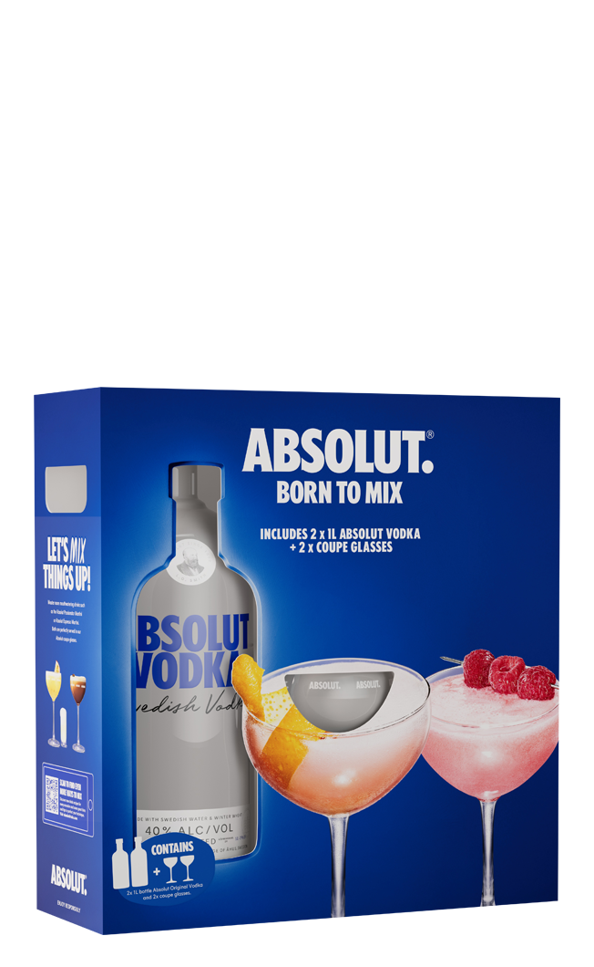 Absolut Martini Glass Gift Pack 2 x 1L & 2 Free Glasses 2L - Compare prices in UAE