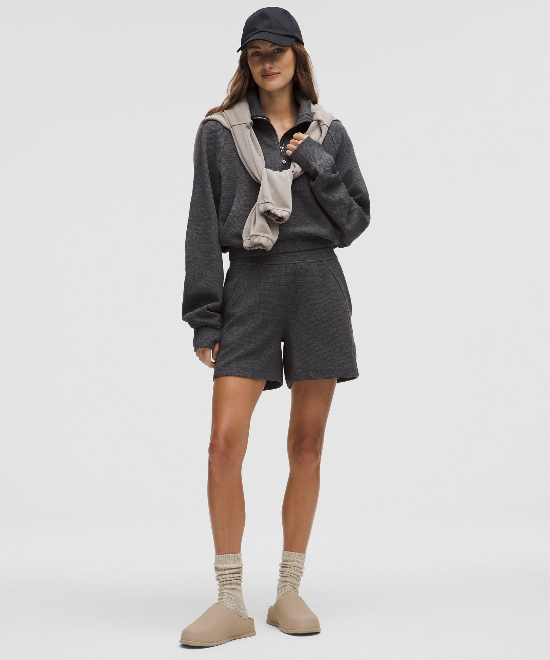Scuba Cropped Half Zip Funnel Neck Sweatshirt Waffle hover